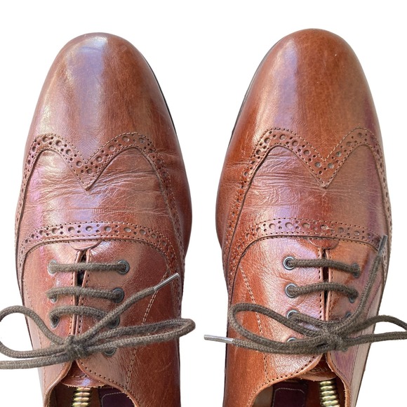Vintage BALLY Italian Brown Leather Wing Tip Brogue Oxford Dress Shoes Mens 10.5 - Picture 15 of 16